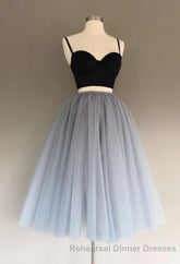 A Line Two Piece Homecoming Dresses Short Tulle Semi Formal Prom Gowns